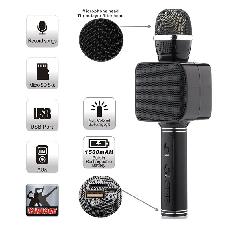 TEQ Microphone Speaker Bluetooth Karaoke For Phone Youtube TV + SD TEQ Microphone Speaker Bluetooth Karaoke For Phone Youtube TV + SD